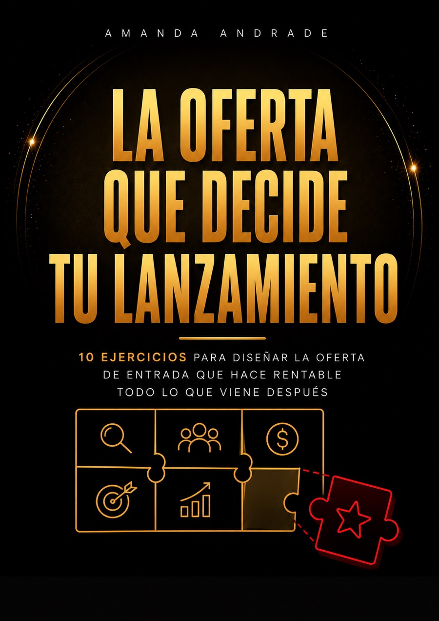 Portada del workbook «La oferta que decide tu lanzamiento» de Amanda Andrade